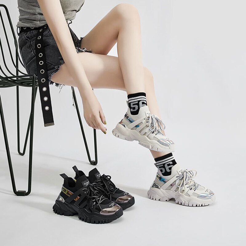 Women's Platform Shoes - Wedge Tennis Design