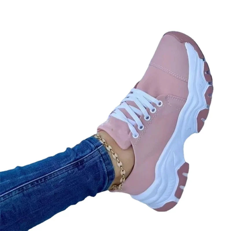 Women's Canvas Sneakers - Platform Lace-Up Design