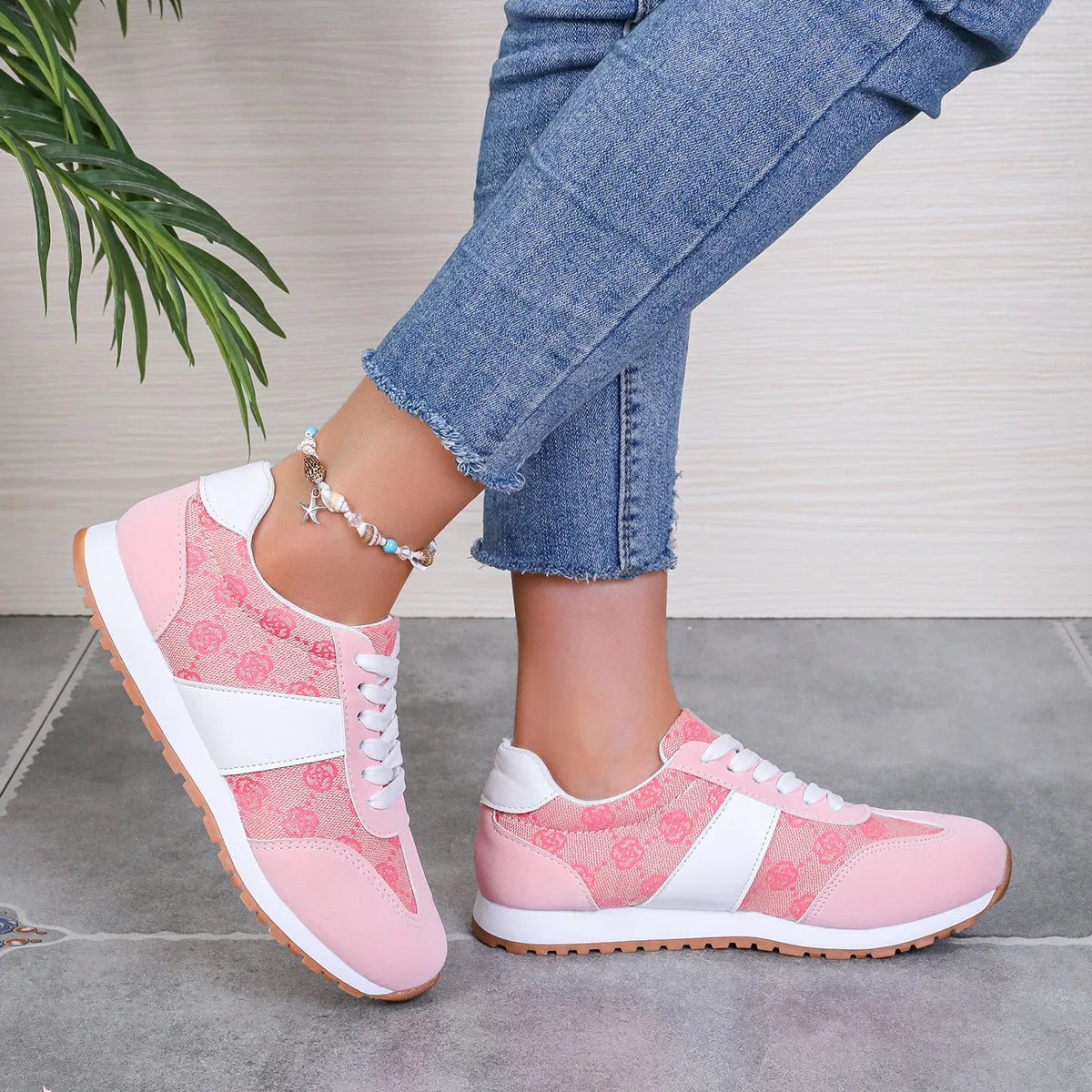 Women's Sneakers - Floral Platform Design