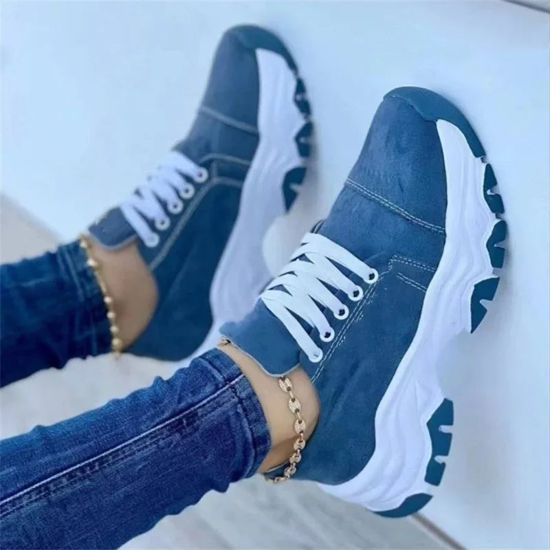 Women's Canvas Sneakers - Platform Lace-Up Design