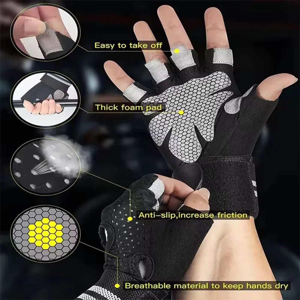 1Pair Half Finger Gym Fitness Gloves for Men & Women with Wrist Wrap Support Crossfit Workout Power Weight Lifting EquipmentEstaliosFitEstaliosFit184447991;2026057;1778180079qZ7YH