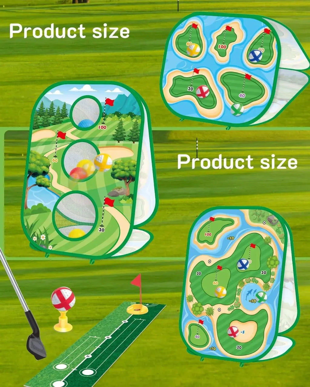 4 In 1 Kids Golf Games Set Golf Putting Practice Mat 3 - Sided Golf Chipping Net with Club Kid Adults Multiple Modes Golf PracticeEstaliosFitEstaliosFit183651662;20260421;1776809253rTIoc