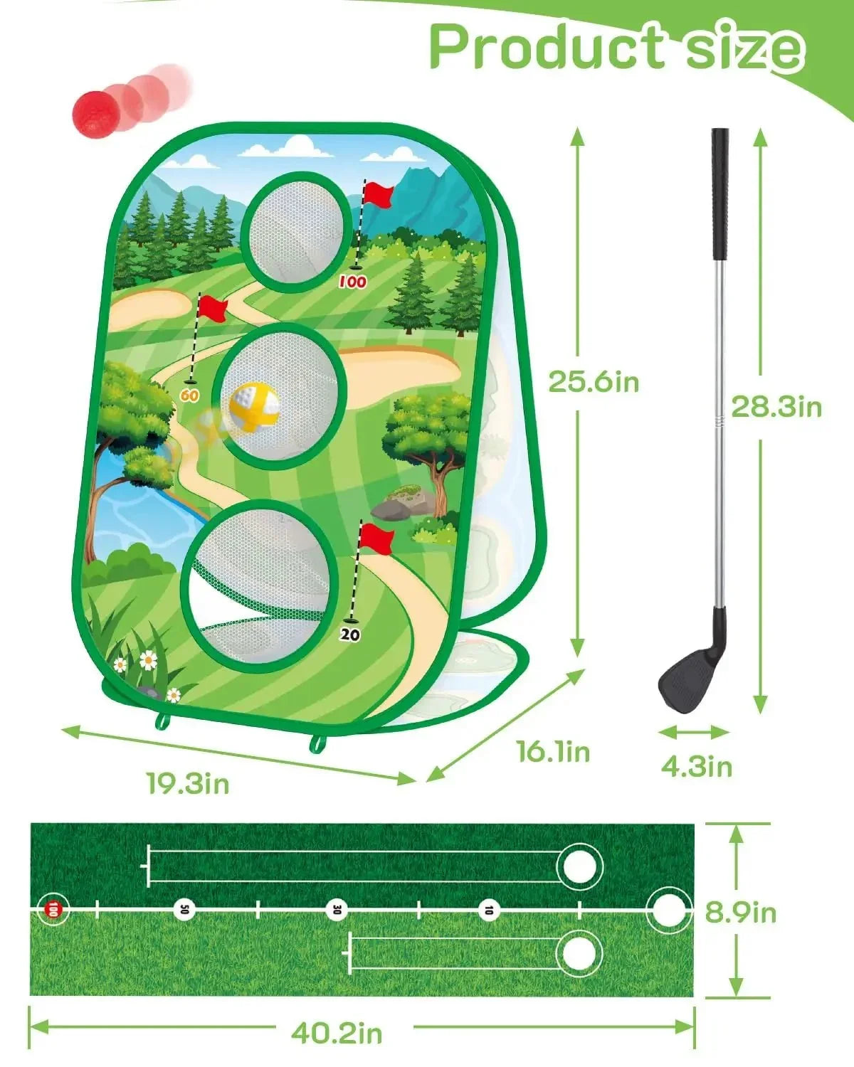 4 In 1 Kids Golf Games Set Golf Putting Practice Mat 3 - Sided Golf Chipping Net with Club Kid Adults Multiple Modes Golf PracticeEstaliosFitEstaliosFit183651662;20260421;1776809253rTIoc