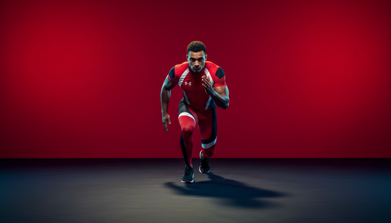 Male sprinter in red performance gear