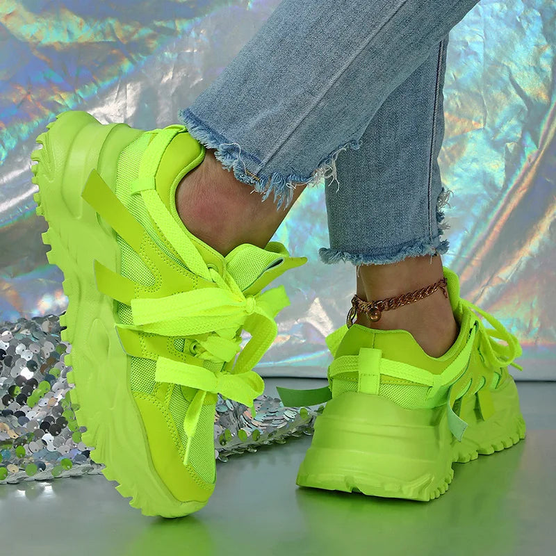 Women's Sneakers - Fluorescent Green Casual Design
