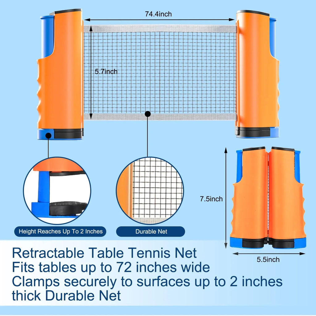 72" Retractable Table Tennis Net with Clamps Portable Ping Pong Net Rack for Any Table Replacement Table Tennis Net Rack PostsEstaliosFitEstaliosFit183652023;20260421;1776809352Oe43L