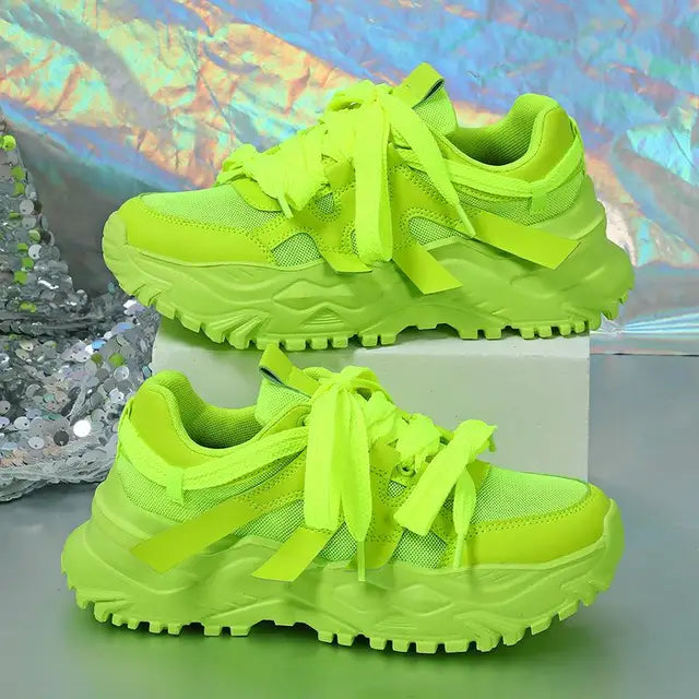 Women's Sneakers - Fluorescent Green Casual Design