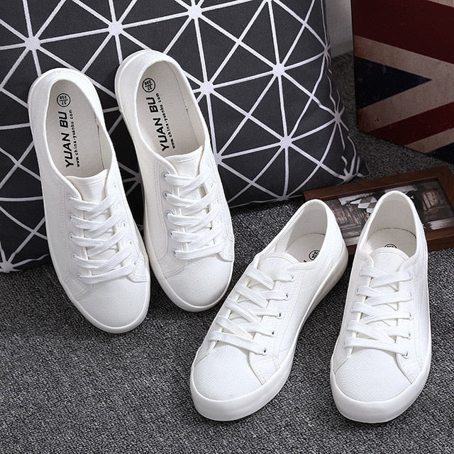 Women's Canvas Shoes - White Tennis Design
