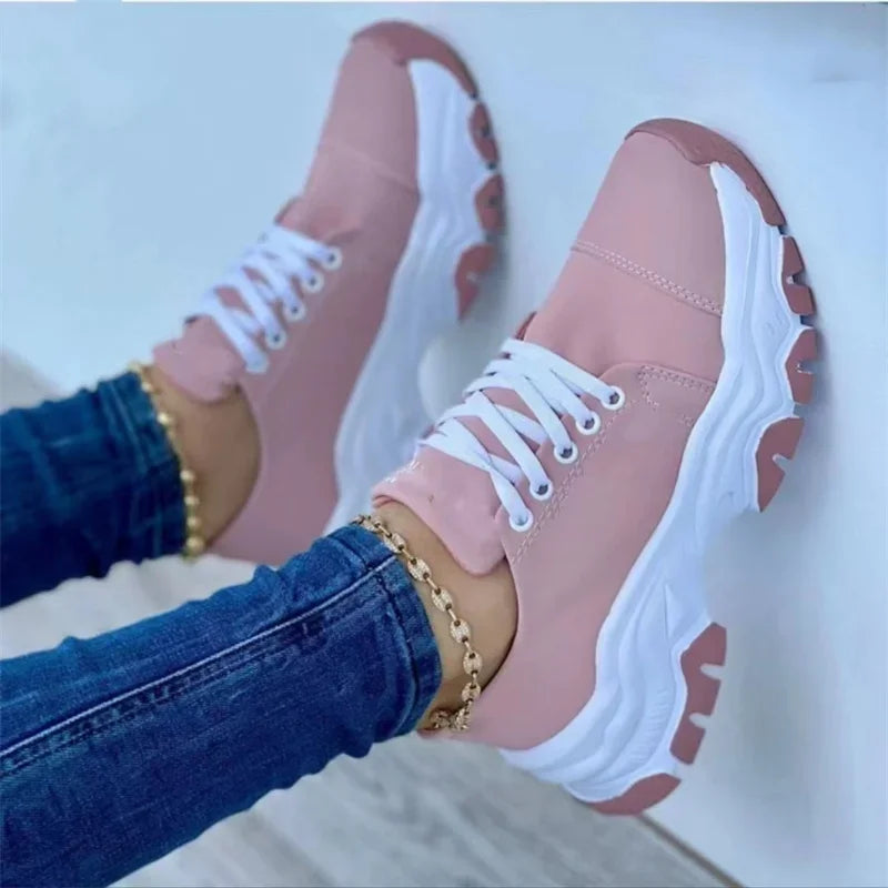 Women's Canvas Sneakers - Platform Lace-Up Design