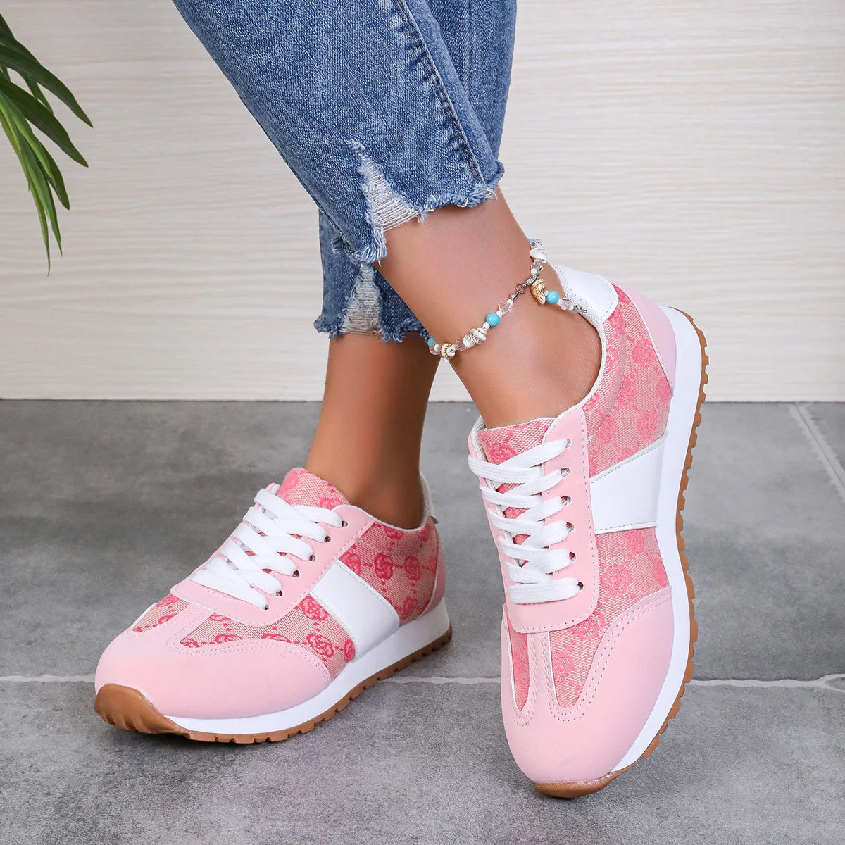 Women's Sneakers - Floral Platform Design