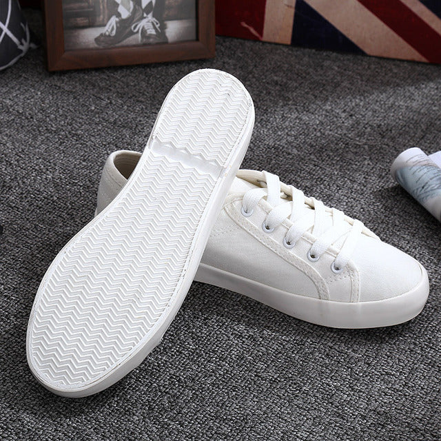 Women's Canvas Shoes - White Tennis Design