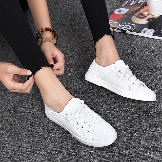 Women's Canvas Shoes - White Tennis Design