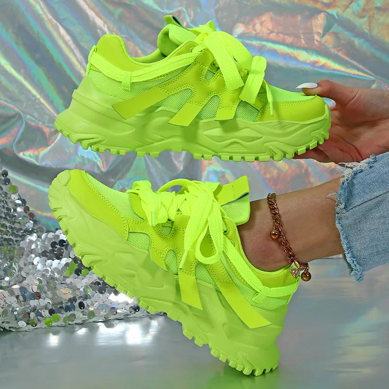 Women's Sneakers - Fluorescent Green Casual Design