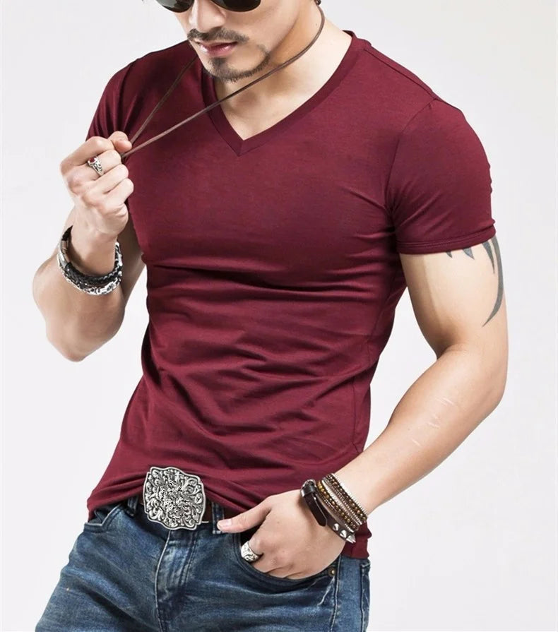 Men's Training T-Shirt - V-Neck Short-Sleeve Top