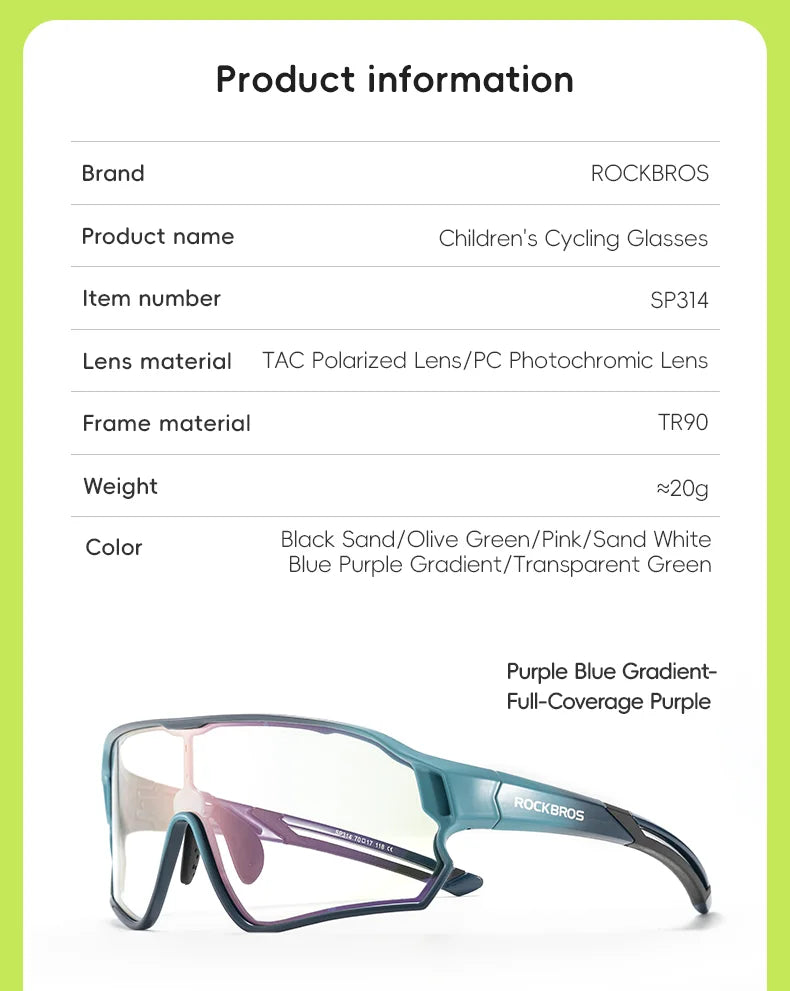 Kids Cycling Sunglasses - Photochromic and Polarized Options
