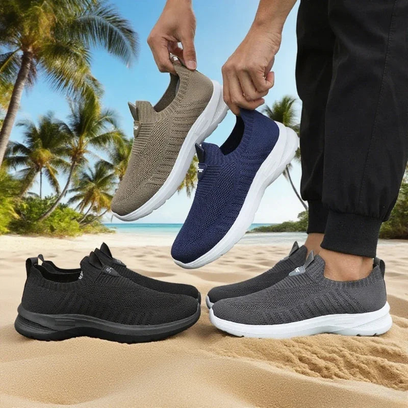 Men's Walking Shoes - Slip-On Mesh Sneakers
