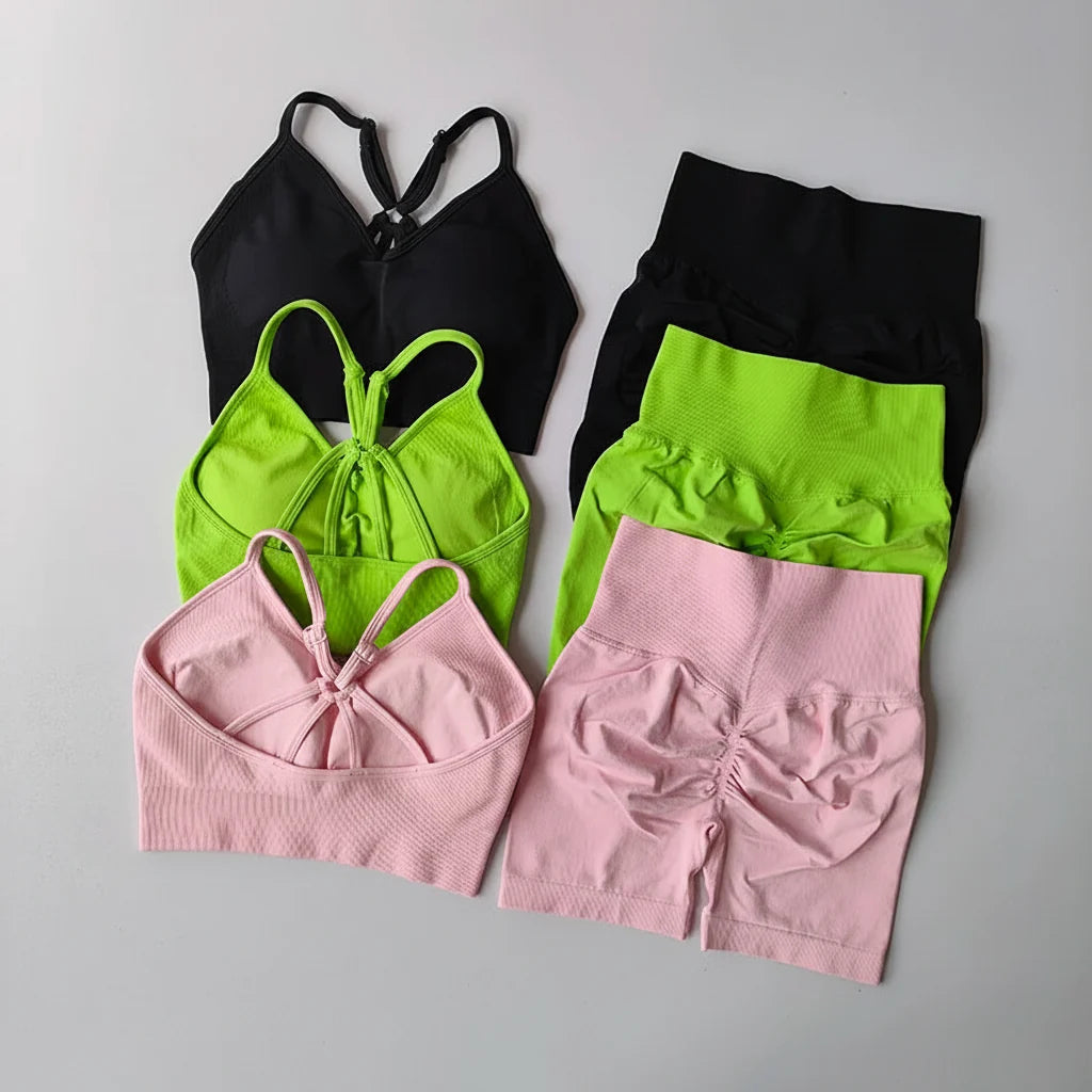 Women's Activewear Set – V – Back Sports Bra & Shorts
