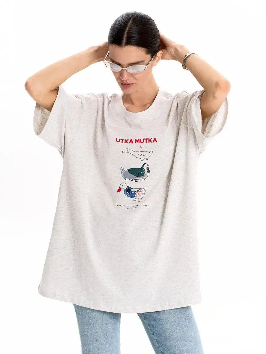 Duck Print Oversized Cotton T-Shirt – Loose Fit - product view 4
