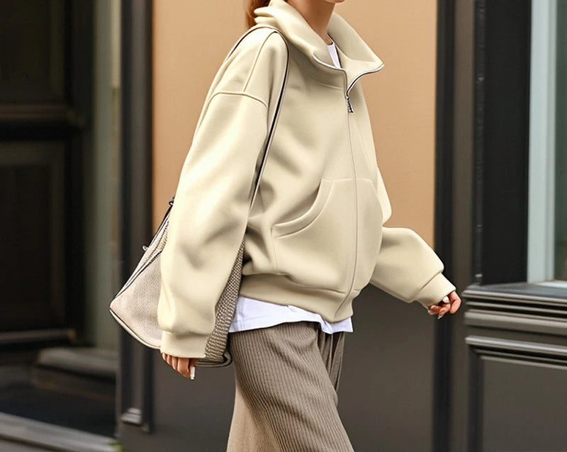 Women's Zip Hoodie - Loose Polyester Layer