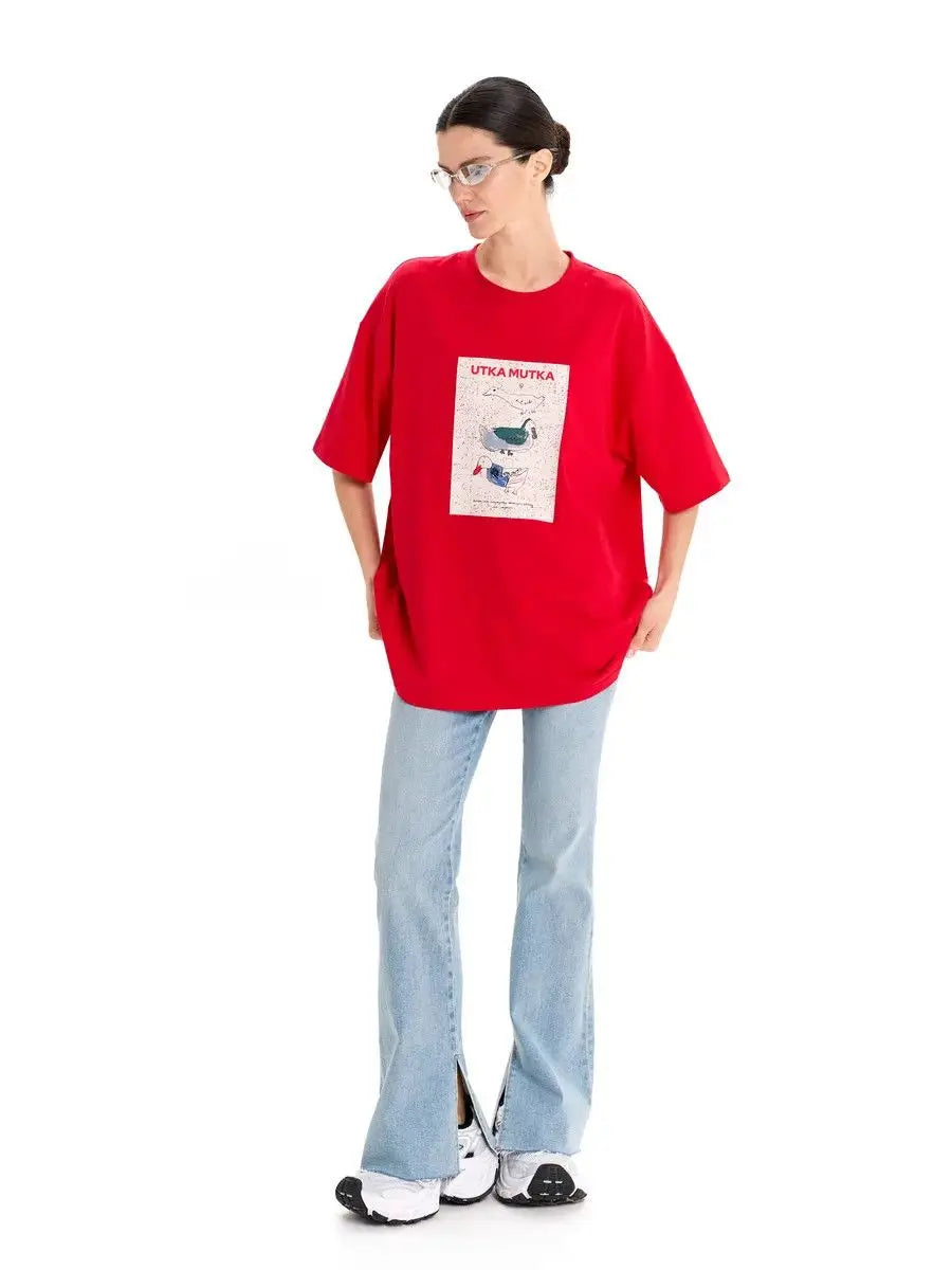 Duck Print Oversized Cotton T-Shirt – Loose Fit - product view 12