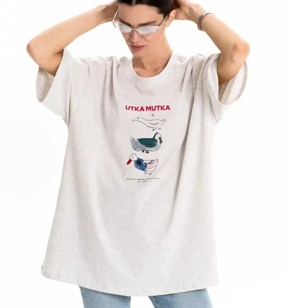 Duck Print Oversized Cotton T-Shirt – Loose Fit - product view 25