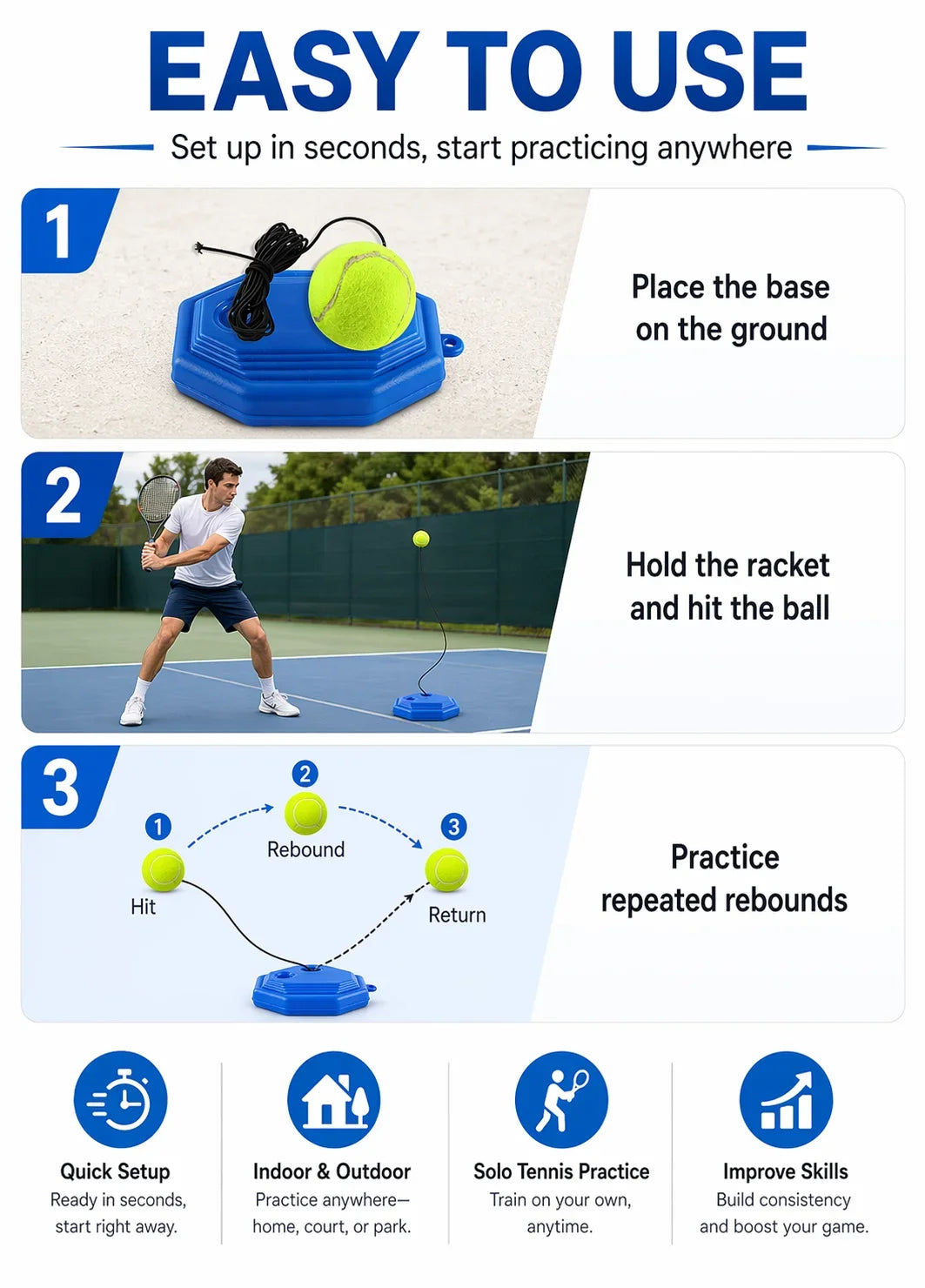 Tennis Trainer - Rebound Ball Practice Set