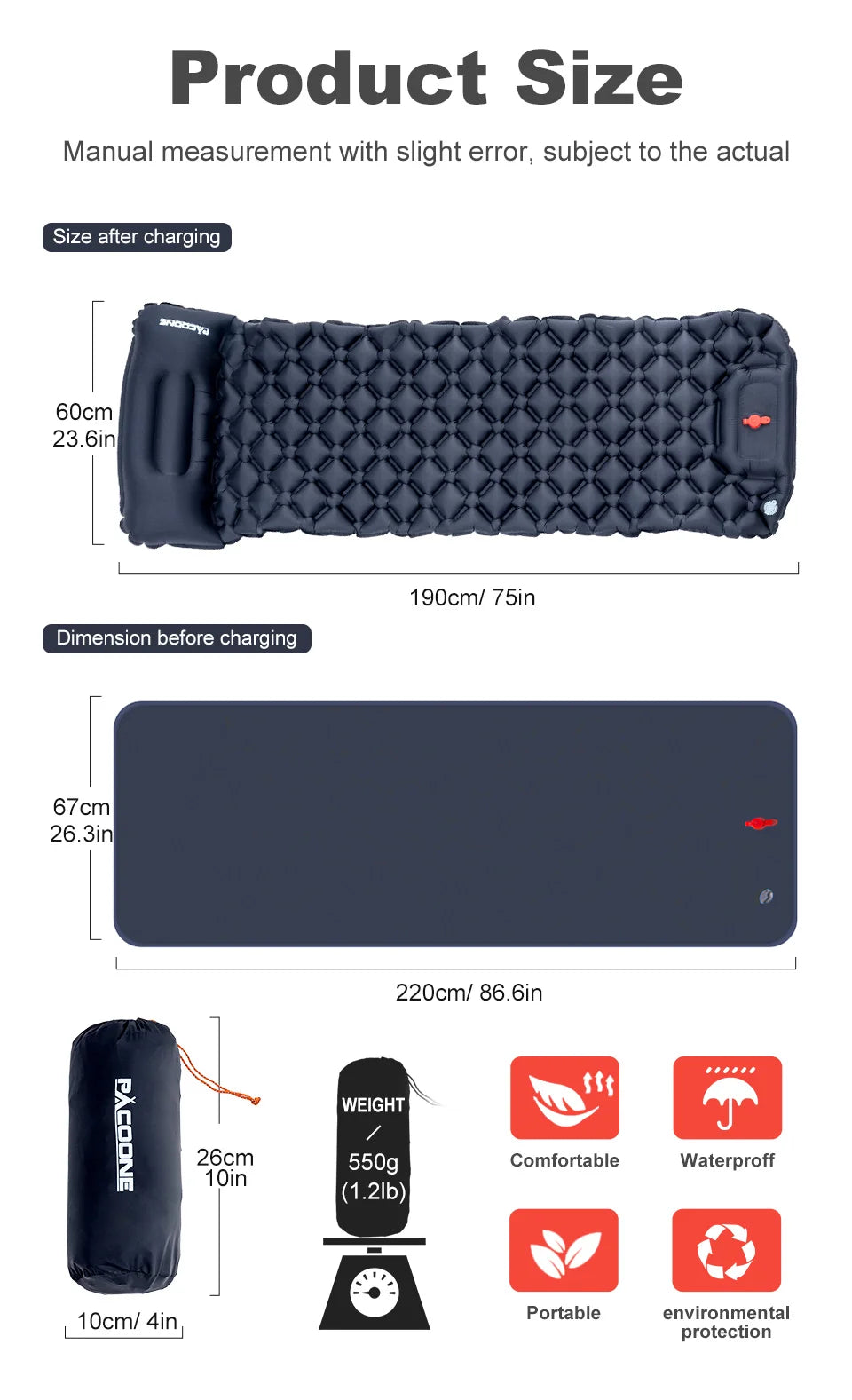 Camping Sleeping Pad - Inflatable TPU Nylon Mat