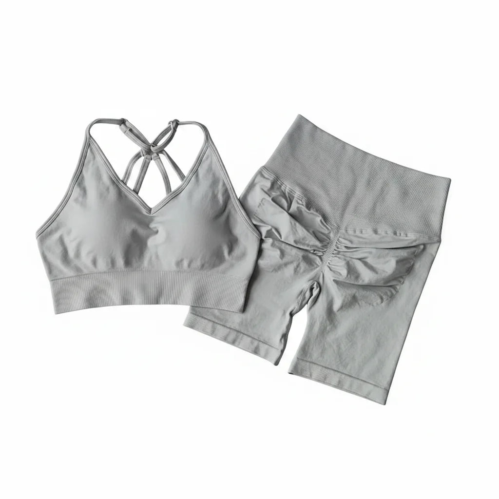 Women's Activewear Set – V – Back Sports Bra & Shorts