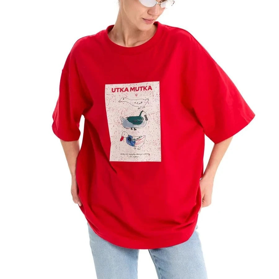 Duck Print Oversized Cotton T-Shirt – Loose Fit - product view 5
