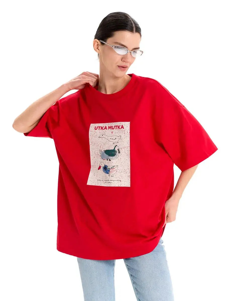 Duck Print Oversized Cotton T-Shirt – Loose Fit - product view 9