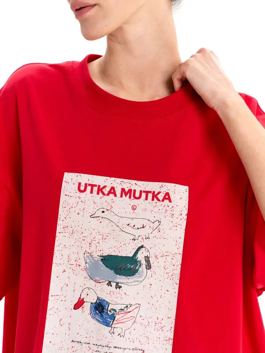 Duck Print Oversized Cotton T-Shirt – Loose Fit - product view 14
