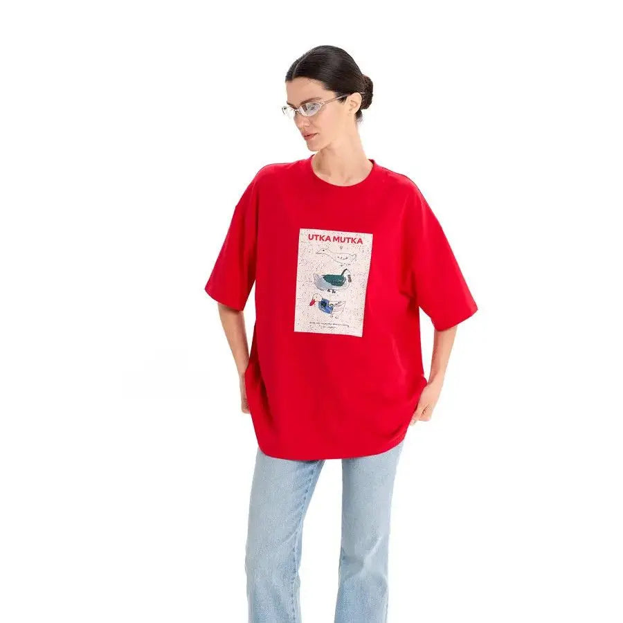 Duck Print Oversized Cotton T-Shirt – Loose Fit - product view 24