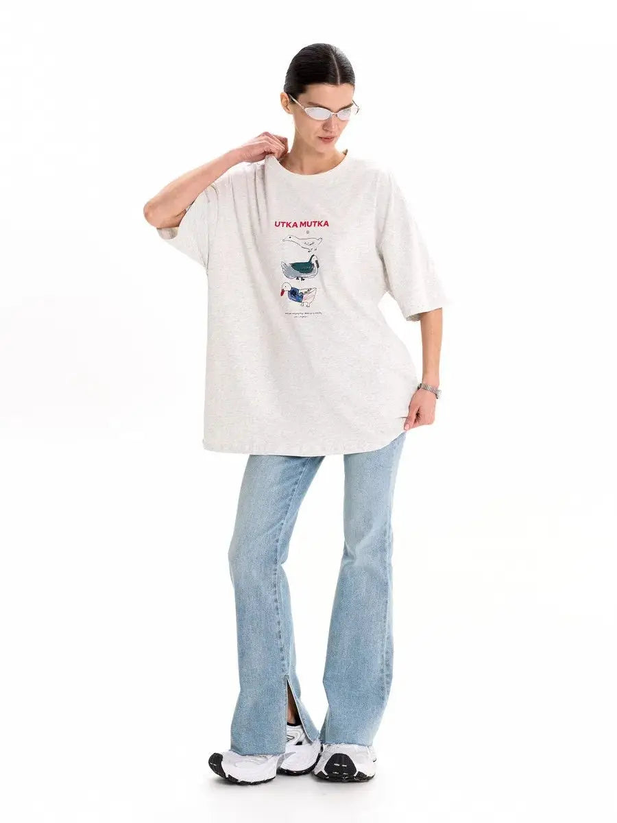 Duck Print Oversized Cotton T-Shirt – Loose Fit - product view 17