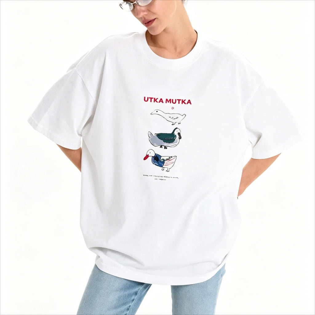 Duck Print Oversized Cotton T-Shirt – Loose Fit - product view 6