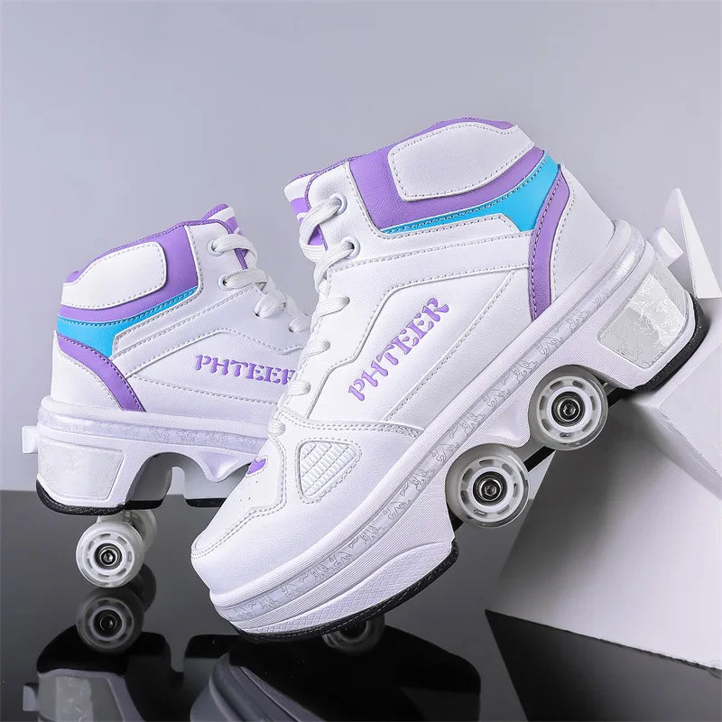 Women's Roller Skate Shoes - Four-Wheel Lace-Up Pair