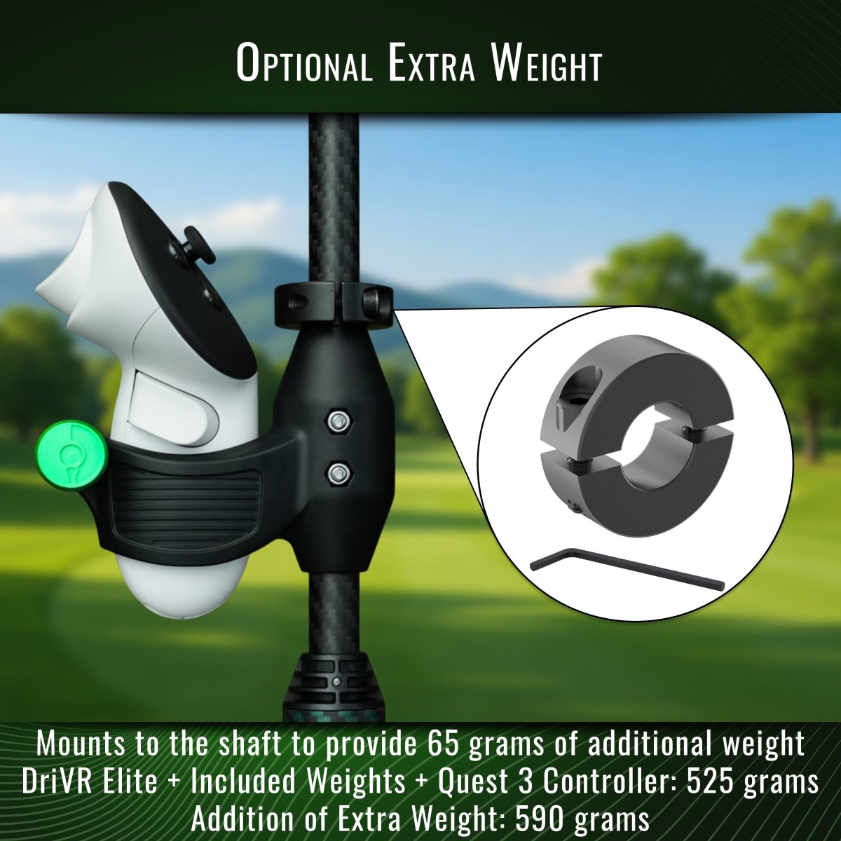 DriVR Elite - Adjustable VR Weighted Golf Club Handle Accessory - Compatible with Quest 2, 3/3s, and ProDeadEyeVREstaliosFitEliteCarbon