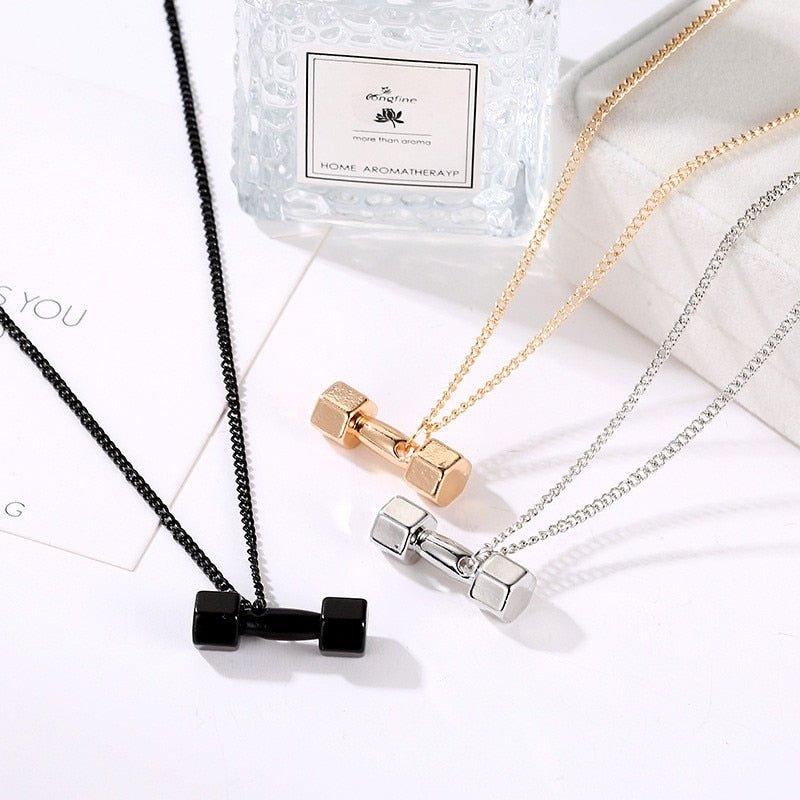 Dumbbell Pendant Fitness Necklace — Bodybuilding Jewelry.