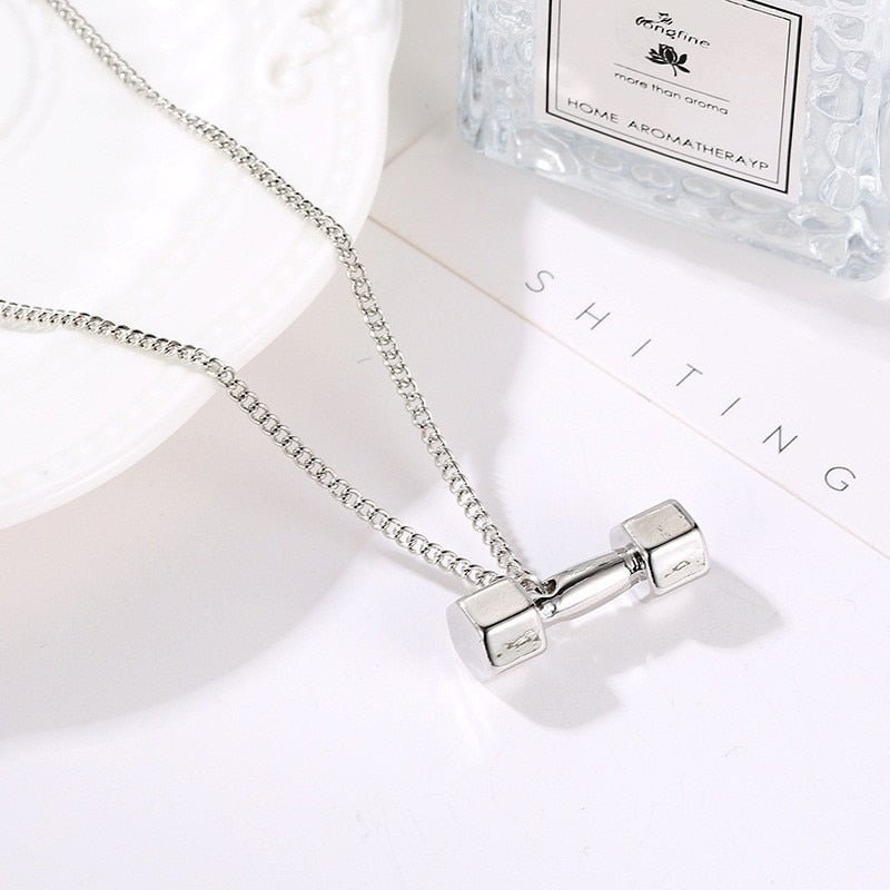 Dumbbell Pendant Fitness Necklace — Bodybuilding Jewelry.