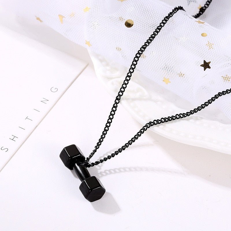 Dumbbell Pendant Fitness Necklace — Bodybuilding Jewelry.