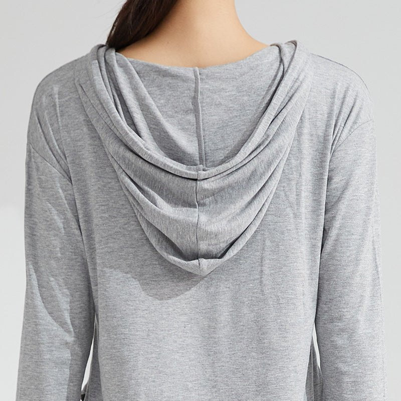Women's Long-Sleeve Yoga Hoodie — Quick-Dry Nylon Fitness Top.