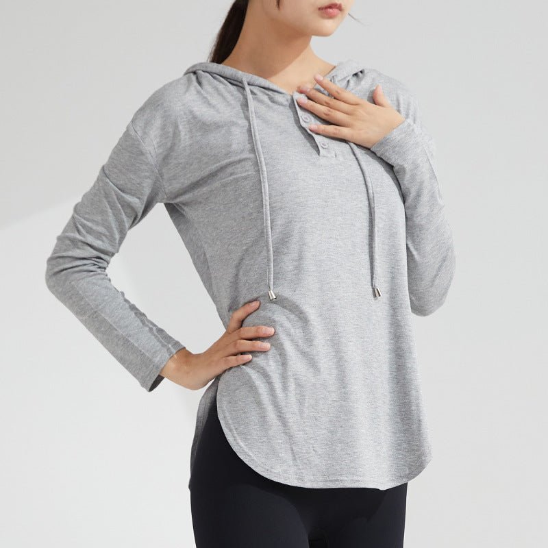 Women's Long-Sleeve Yoga Hoodie — Quick-Dry Nylon Fitness Top.