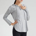 Women's Long-Sleeve Yoga Hoodie — Quick-Dry Nylon Fitness Top.