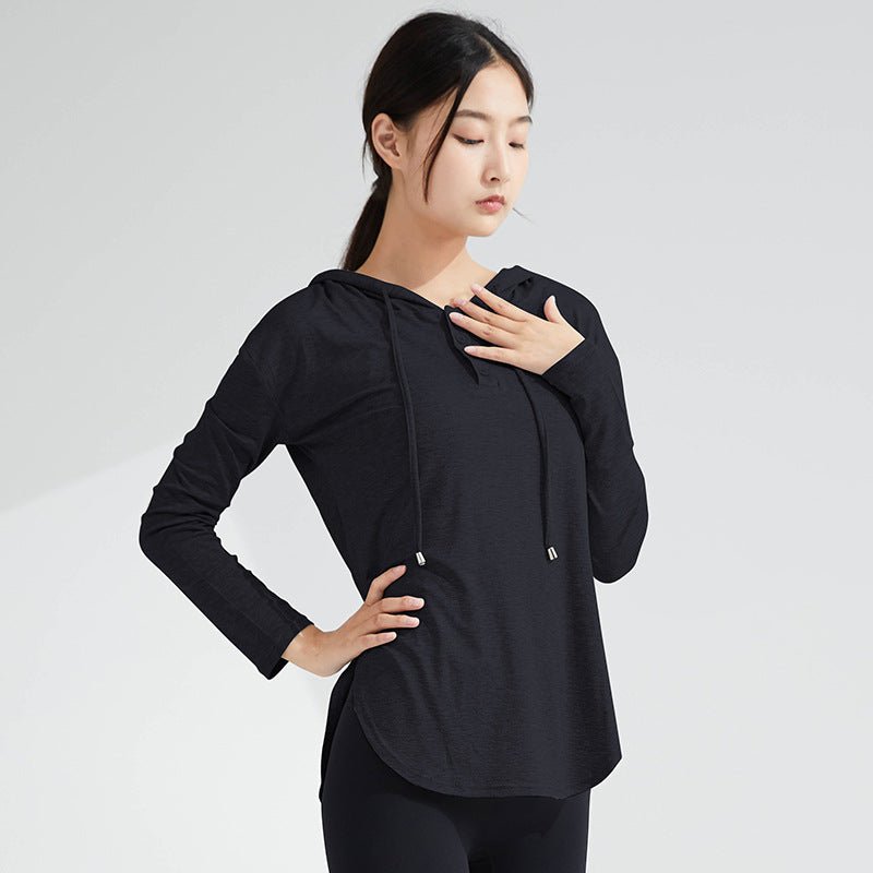 Women's Long-Sleeve Yoga Hoodie — Quick-Dry Nylon Fitness Top.