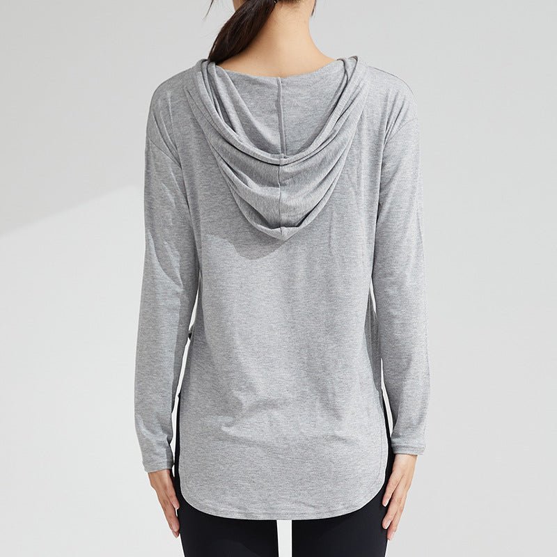 Women's Long-Sleeve Yoga Hoodie — Quick-Dry Nylon Fitness Top.