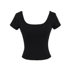 Fitness yoga wearing short sleeved T-shirt.
