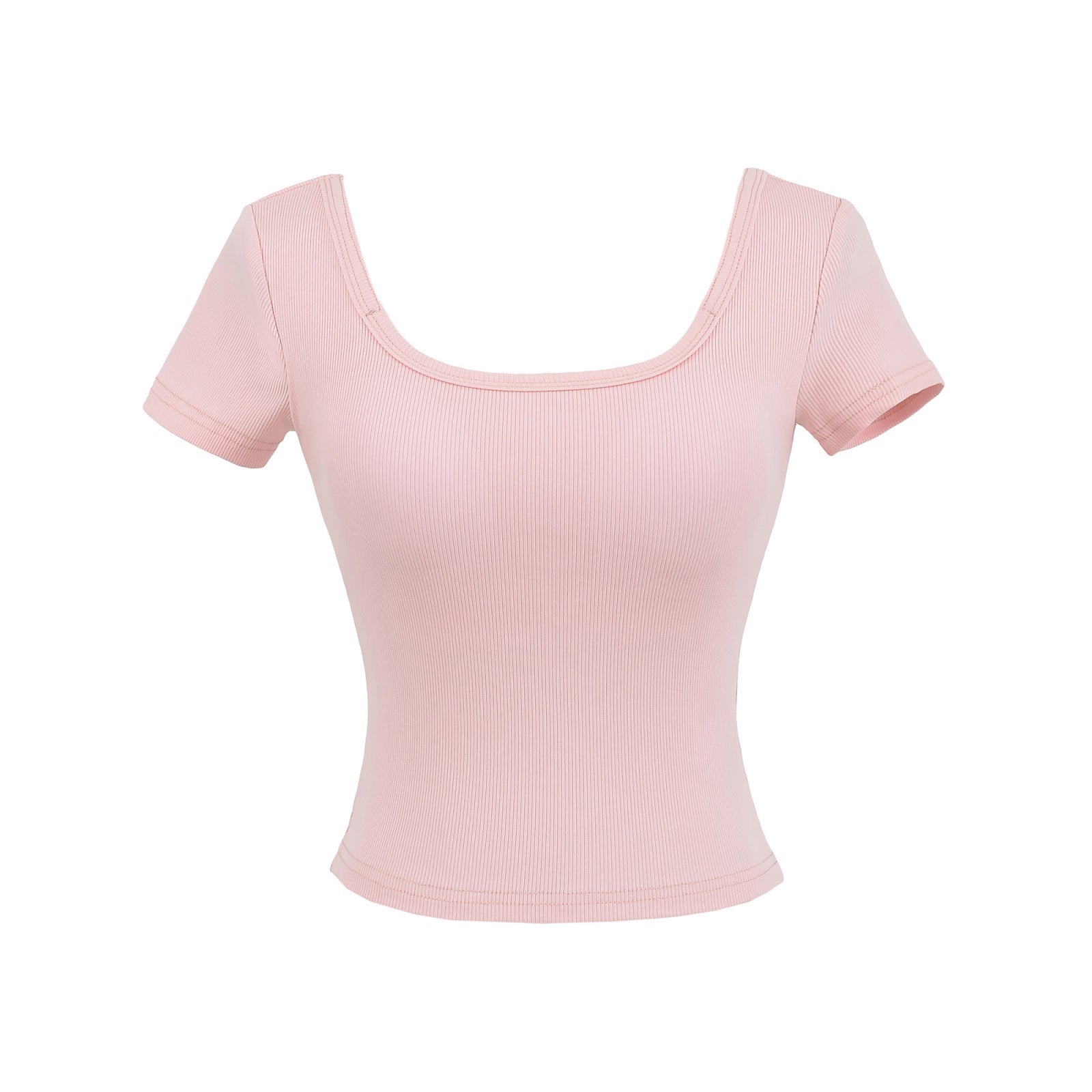 Fitness yoga wearing short sleeved T-shirt.