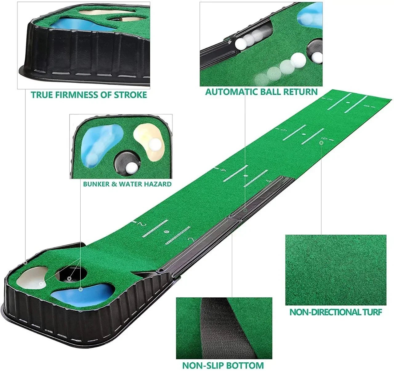 Golf Indoor Putting Mat Putter Trainer Green Carpet Practice Set Ball Return Mats PM005EstaliosFitEstaliosFit183651707;20260421;1776809255ltcPl