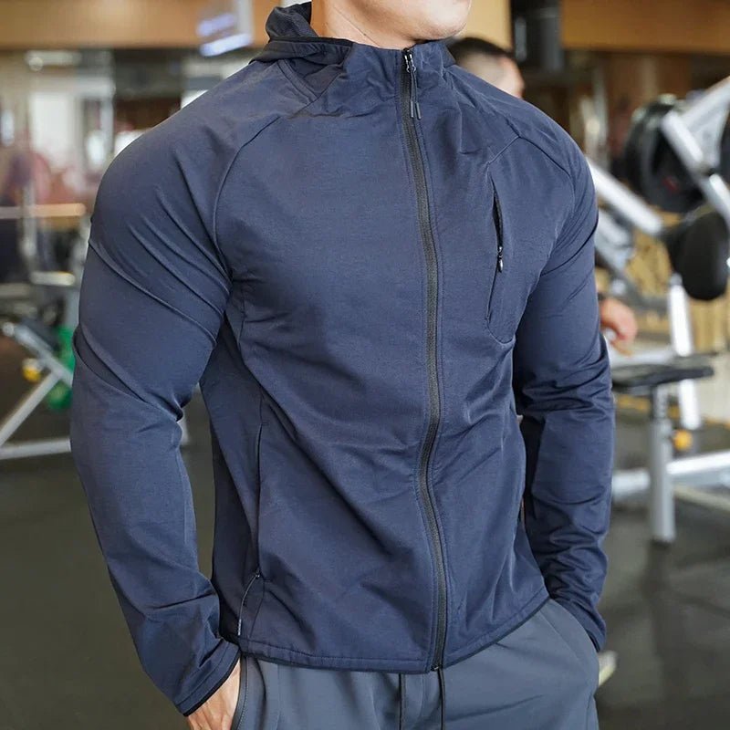 High Quality Nylon Sport Coat Mens Gym Fitness Hoodies Outdoor Workout Tops Hooded Training Running Zipped Jacket ClothesEstaliosFitEstaliosFit184449789;2026057;17781804086iYSj