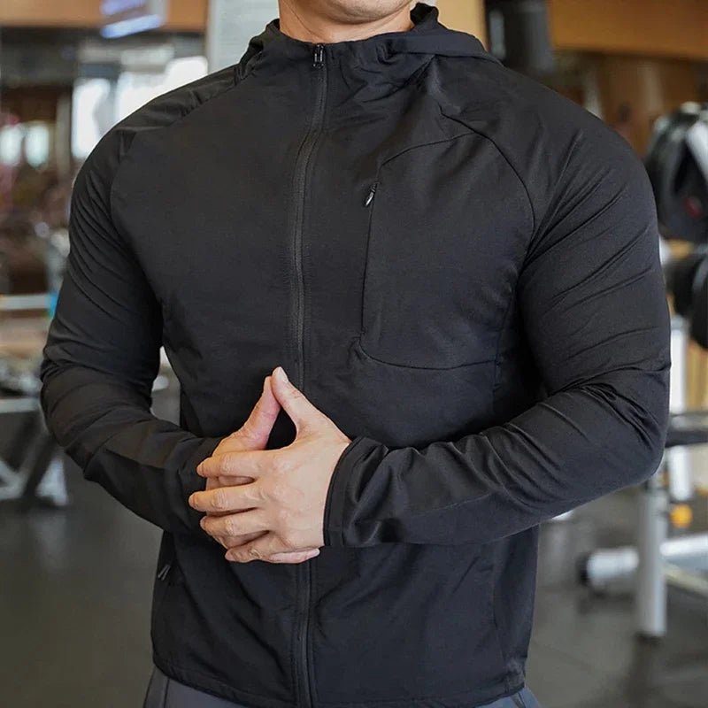 High Quality Nylon Sport Coat Mens Gym Fitness Hoodies Outdoor Workout Tops Hooded Training Running Zipped Jacket ClothesEstaliosFitEstaliosFit184449789;2026057;17781804086iYSj