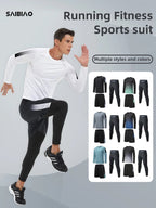 Men's Elastic Compression Bodybuilding Sportswear Gym Fitness Shirts Long - Sleeved Workout Clothes Tights Pants and Running TrackEstaliosFitEstaliosFit184450168;2026057;177818043376Uqg